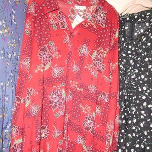 NWT 3x STYLE & CO FLORAL PRINT TUNIC BLOUSE REDFLORAL PRINT LONG SLEEVE